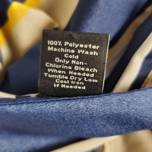 Ann Taylor Women’s Striped Button Front Blouse Navy Beige Yellow XL - Picture 8 of 9